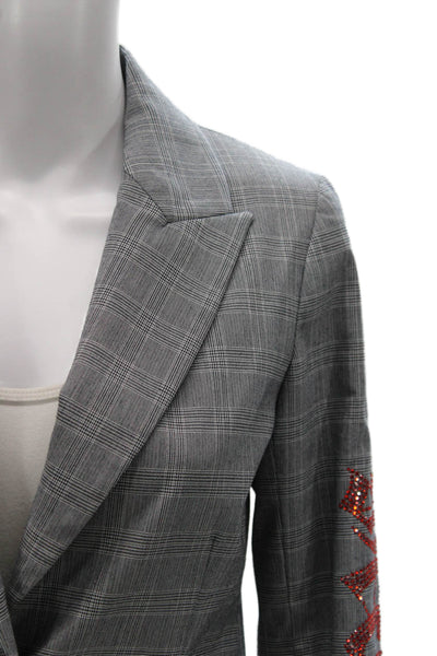 Hipchik Couture Women Gray Plaid Basic Jacket Button Long Sleeve Size 2