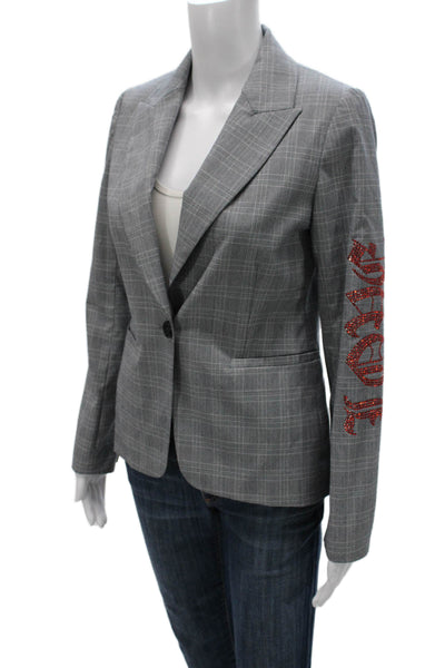 Hipchik Couture Women Gray Plaid Basic Jacket Button Long Sleeve Size 2