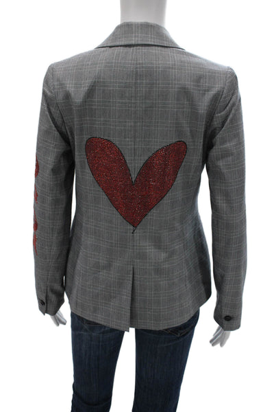 Hipchik Couture Women Gray Plaid Basic Jacket Button Long Sleeve Size 2