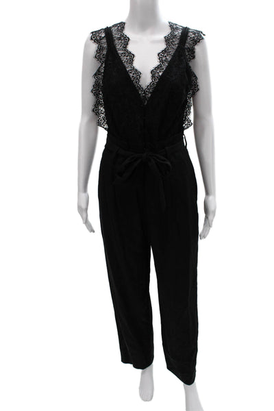 Sandro Womens Jumpsuit Black V-Neck Sleeveless Tie Lyocell Size 36