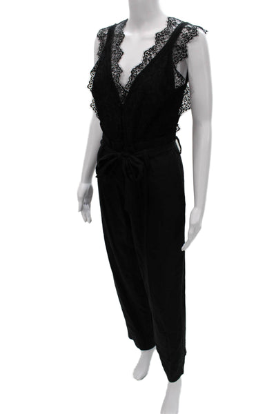Sandro Womens Jumpsuit Black V-Neck Sleeveless Tie Lyocell Size 36