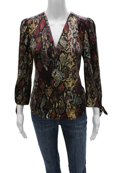 Rebecca Taylor Women Multicolor Animal Print V-Neck Long Sleeve Blouse Size 0