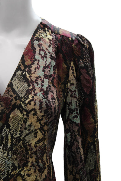 Rebecca Taylor Women Multicolor Animal Print V-Neck Long Sleeve Blouse Size 0