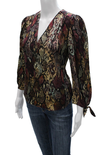 Rebecca Taylor Women Multicolor Animal Print V-Neck Long Sleeve Blouse Size 0