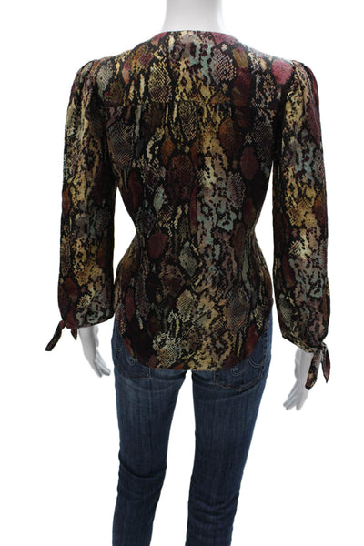 Rebecca Taylor Women Multicolor Animal Print V-Neck Long Sleeve Blouse Size 0