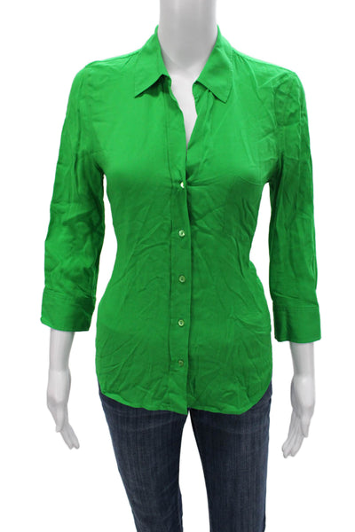L'Agence Womens 3/4 Sleeve Collared Viscose Blouse Green Petites Size S