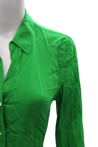 L'Agence Womens 3/4 Sleeve Collared Viscose Blouse Green Petites Size S