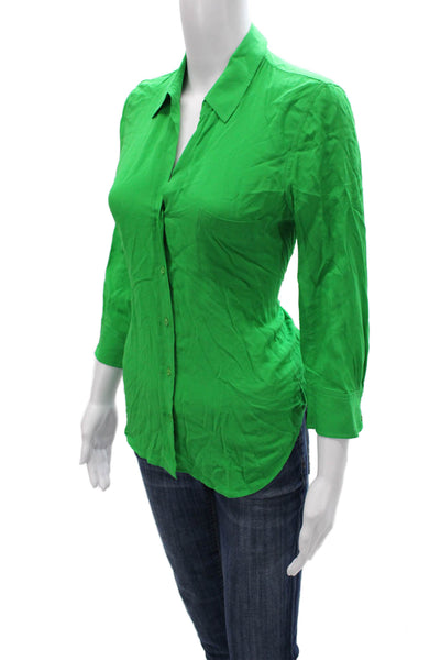 L'Agence Womens 3/4 Sleeve Collared Viscose Blouse Green Petites Size S