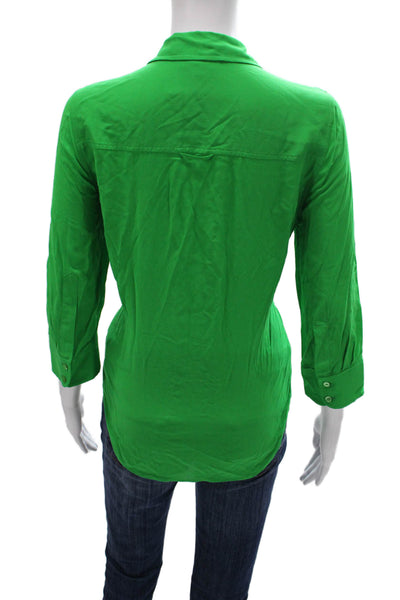 L'Agence Womens 3/4 Sleeve Collared Viscose Blouse Green Petites Size S