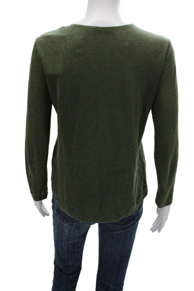 Sandro Womens Linen Tunic Blouse Green V-Neck Lace Up Long Sleeve Size 1