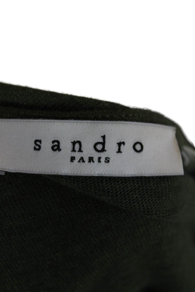 Sandro Womens Linen Tunic Blouse Green V-Neck Lace Up Long Sleeve Size 1