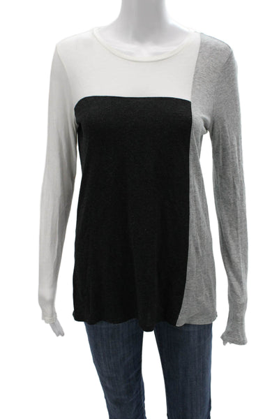Vince Women Basic Long Sleeve Round Neck Colorblock White T-Shirt Size XS