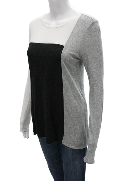 Vince Women Basic Long Sleeve Round Neck Colorblock White T-Shirt Size XS