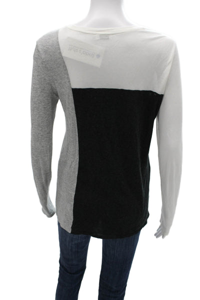 Vince Women Basic Long Sleeve Round Neck Colorblock White T-Shirt Size XS