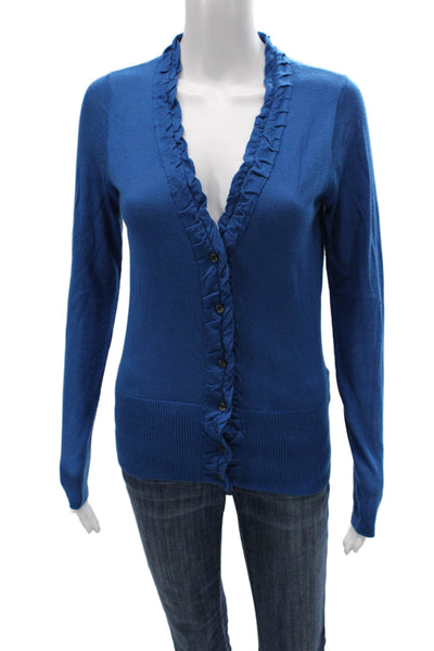 Elie Tahari Womens Cardigan Blue V-Neck Long Sleeve Size S