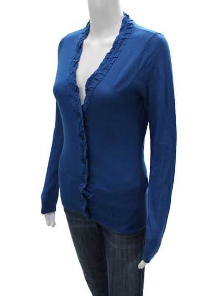 Elie Tahari Womens Cardigan Blue V-Neck Long Sleeve Size S