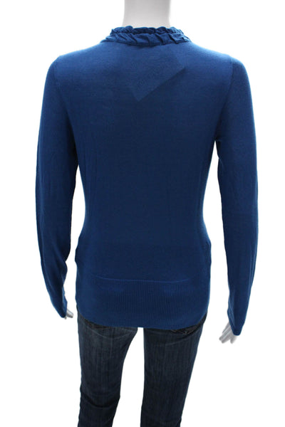 Elie Tahari Womens Cardigan Blue V-Neck Long Sleeve Size S