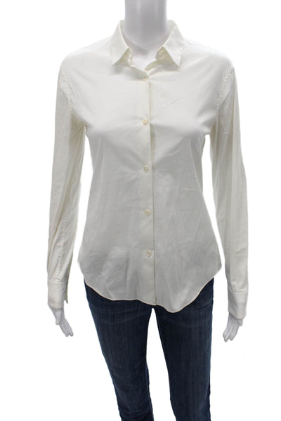 Theory Women Basic Cotton Collared Long Sleeve Button-Up White Size S