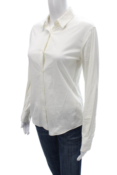 Theory Women Basic Cotton Collared Long Sleeve Button-Up White Size S