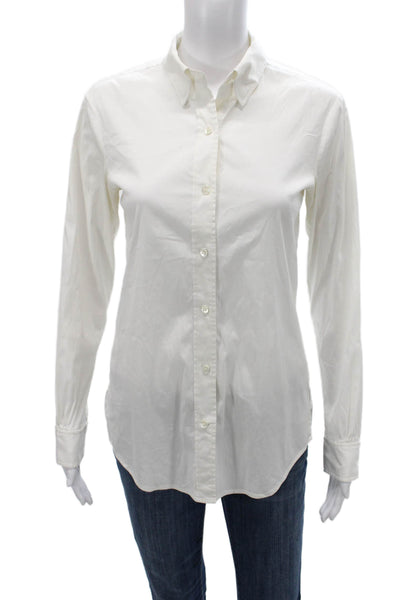 Theory Women Collared Cotton Button-Up Long Sleeve White Petite Size S