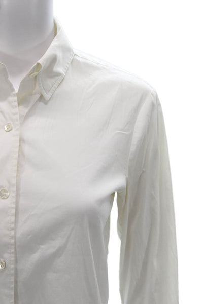 Theory Women Collared Cotton Button-Up Long Sleeve White Petite Size S