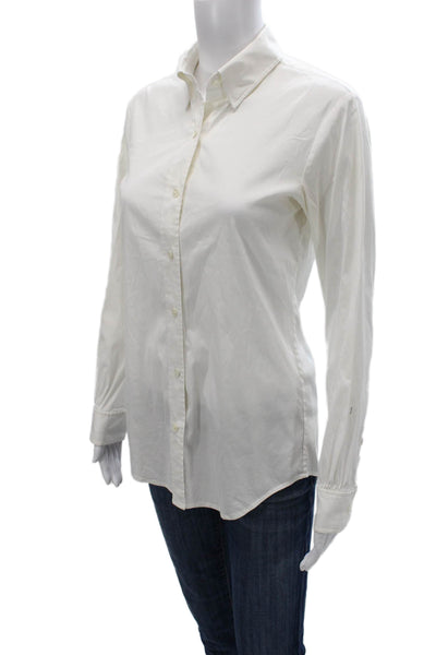 Theory Women Collared Cotton Button-Up Long Sleeve White Petite Size S