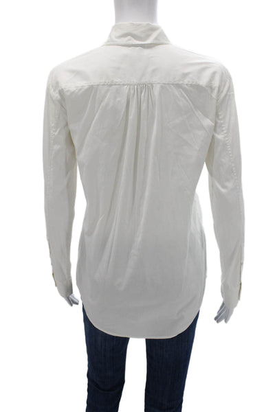 Theory Women Collared Cotton Button-Up Long Sleeve White Petite Size S