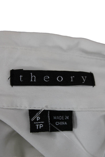 Theory Women Collared Cotton Button-Up Long Sleeve White Petite Size S