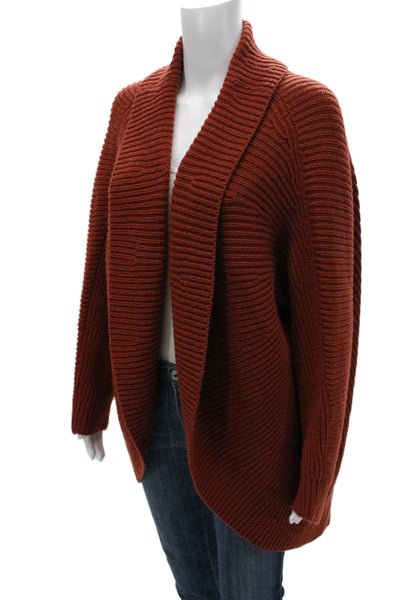 Adam Lippes Women Cardigan Brown Collared Long Sleeve 100% Wool Size S