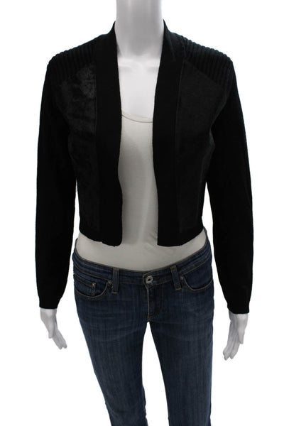 Elie Tahari Women Black Wool Collared Long Sleeve Open Cardigan Size S