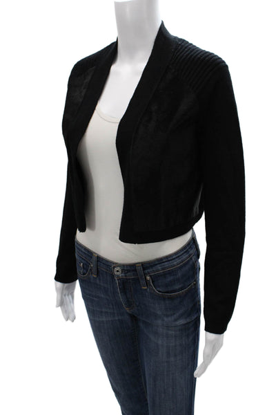 Elie Tahari Women Black Wool Collared Long Sleeve Open Cardigan Size S
