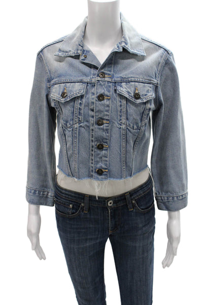 Levis Women Basic Jacket Blue Cotton 3/4 Sleeve Button Size 0