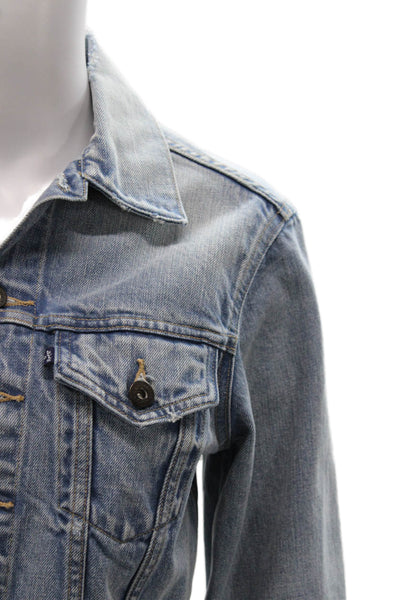 Levis Women Basic Jacket Blue Cotton 3/4 Sleeve Button Size 0