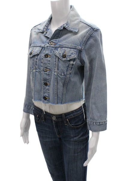 Levis Women Basic Jacket Blue Cotton 3/4 Sleeve Button Size 0