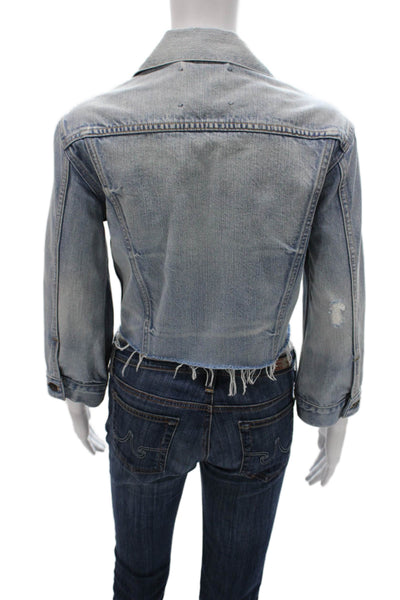 Levis Women Basic Jacket Blue Cotton 3/4 Sleeve Button Size 0