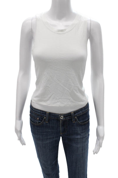 Lululemon Women White Striped Basic Tank Sleeveless Round Neck Size 4