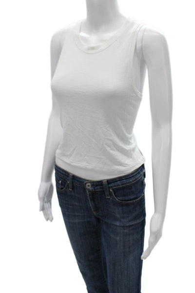 Lululemon Women White Striped Basic Tank Sleeveless Round Neck Size 4