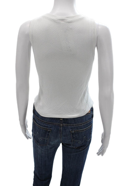 Lululemon Women White Striped Basic Tank Sleeveless Round Neck Size 4
