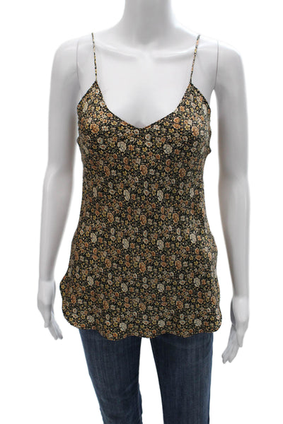 Nili Lotan Womens Black Silk Floral V-Neck Camisole Sleeveless Size S