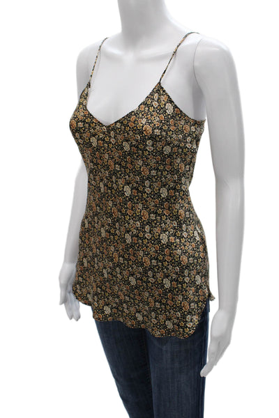 Nili Lotan Womens Black Silk Floral V-Neck Camisole Sleeveless Size S