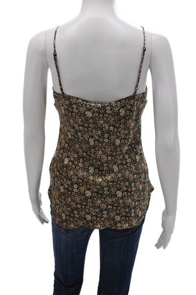 Nili Lotan Womens Black Silk Floral V-Neck Camisole Sleeveless Size S