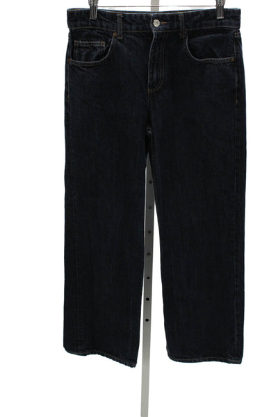 Zara Womens Straight Jeans Blue Mid Rise Button Cotton Size 6