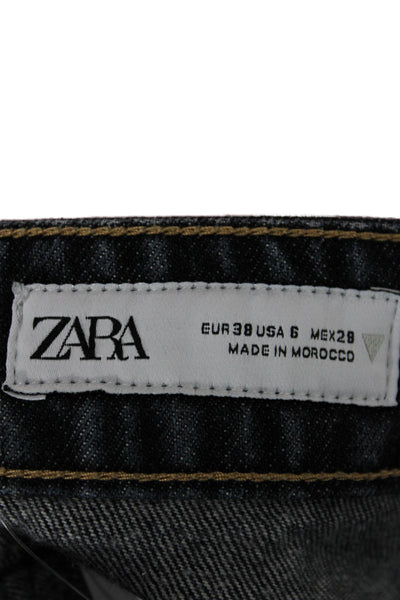 Zara Womens Straight Jeans Blue Mid Rise Button Cotton Size 6