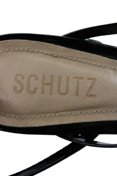 Schutz Womens Stiletto Patent Leather Strappy Sandals Black Size 6