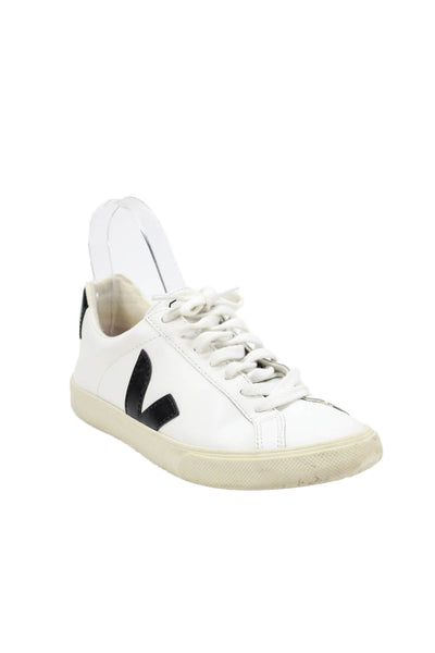Veja Womens Lace Up Logo Low Top Sneakers White Black Size 5