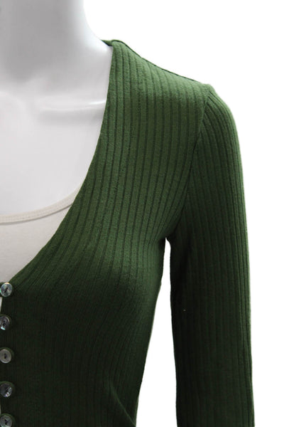 Reformation Womens Cropped Button-Up Top Green V-Neck Long Sleeve Size XS