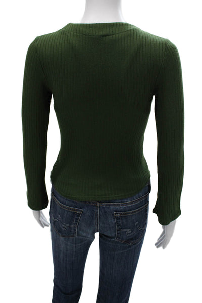 Reformation Womens Cropped Button-Up Top Green V-Neck Long Sleeve Size XS