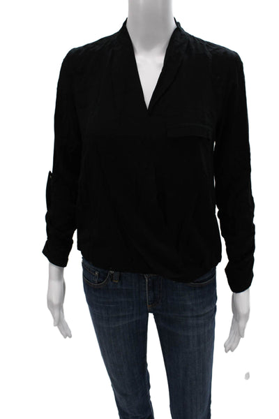 Zara Woman Women Black V-Neck Viscose Long Sleeve Basic Blouse Pullover Size XS