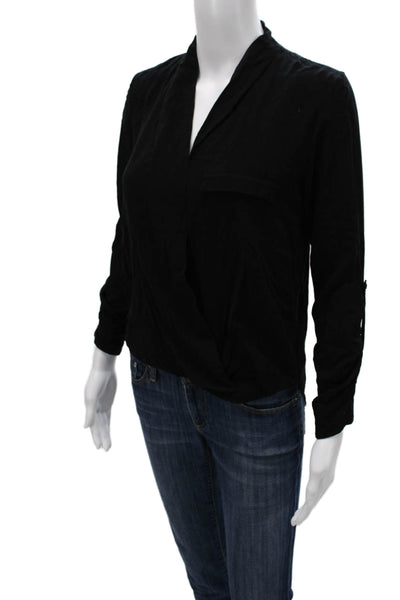 Zara Woman Women Black V-Neck Viscose Long Sleeve Basic Blouse Pullover Size XS