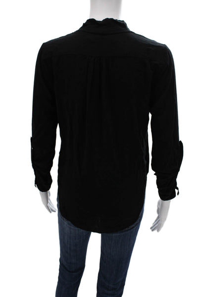 Zara Woman Women Black V-Neck Viscose Long Sleeve Basic Blouse Pullover Size XS